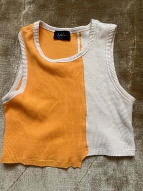 Hallelu Orange & White Waffle Knit Tank